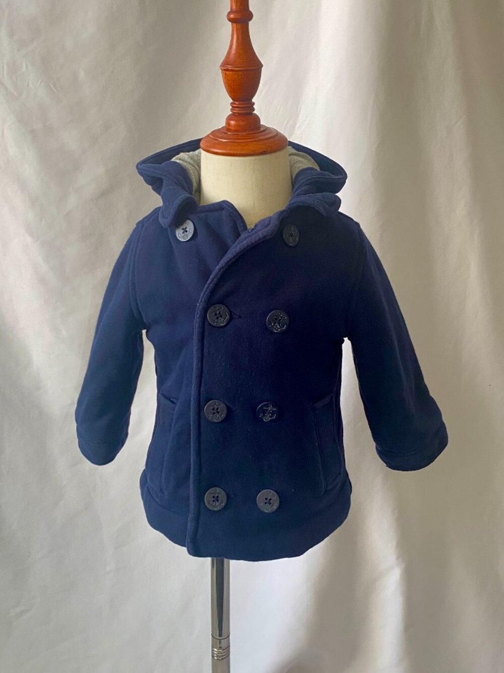 6-12M babyGap Navy Hooded Peacoat Double Breasted Anchor Buttons